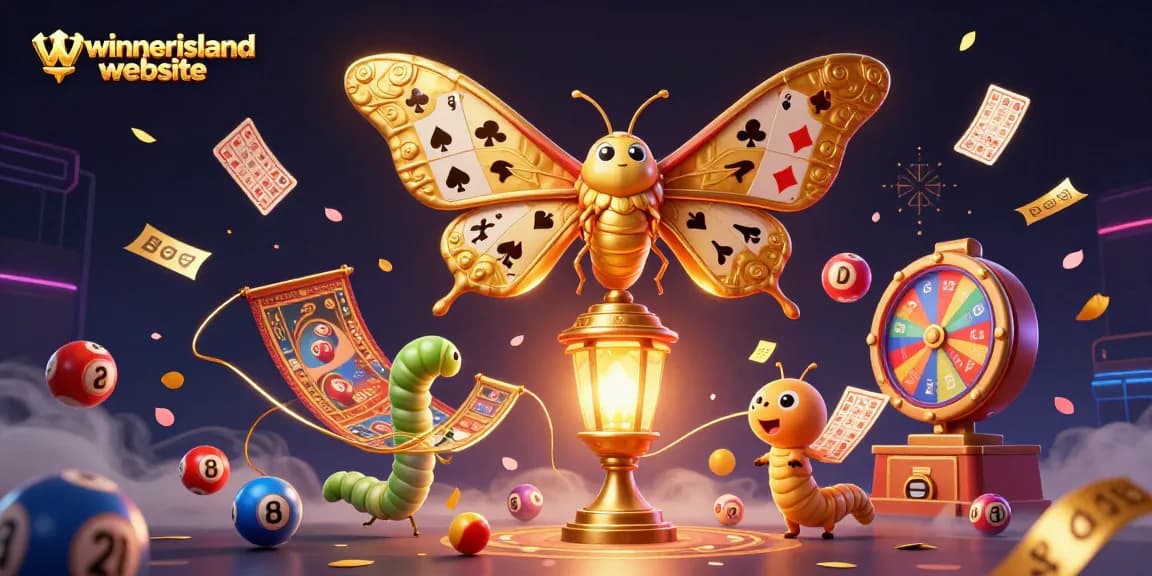 Play thrilling games on the winnerisland website, featuring vibrant casino scenes and golden elements.