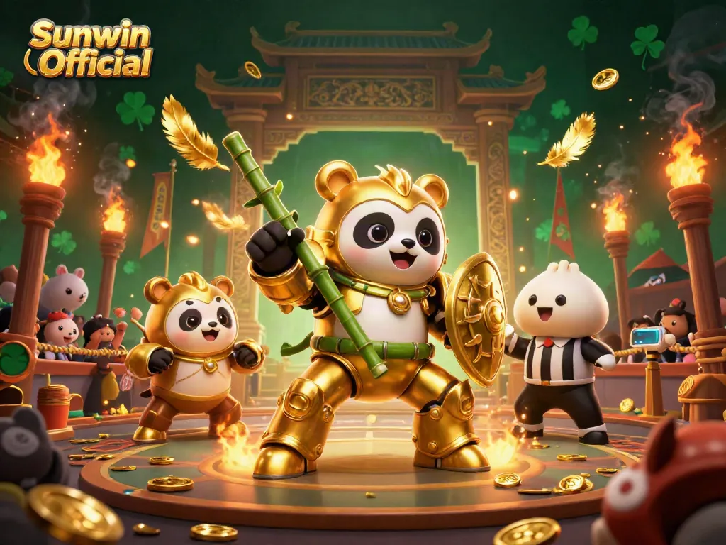 Engaging gaming scene with Sunwin Official branding, showcasing dynamic casino elements and lively characters.