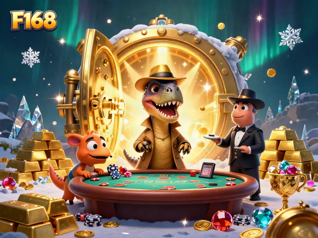 Engaging illustration of a velociraptor disguising at a blackjack table, embodying the F168 gaming experience.
