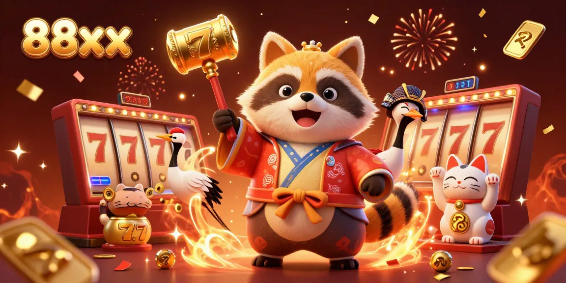 Spin and win with 88xx's vibrant slot game scene featuring cheerful characters and rich rewards.