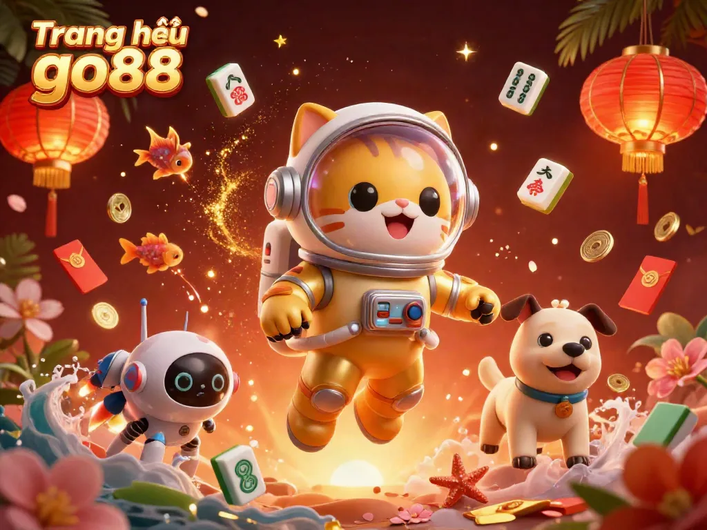 Engage with Trang chủ go88 through a colorful 3D casino scene filled with vibrant gambling-themed elements.